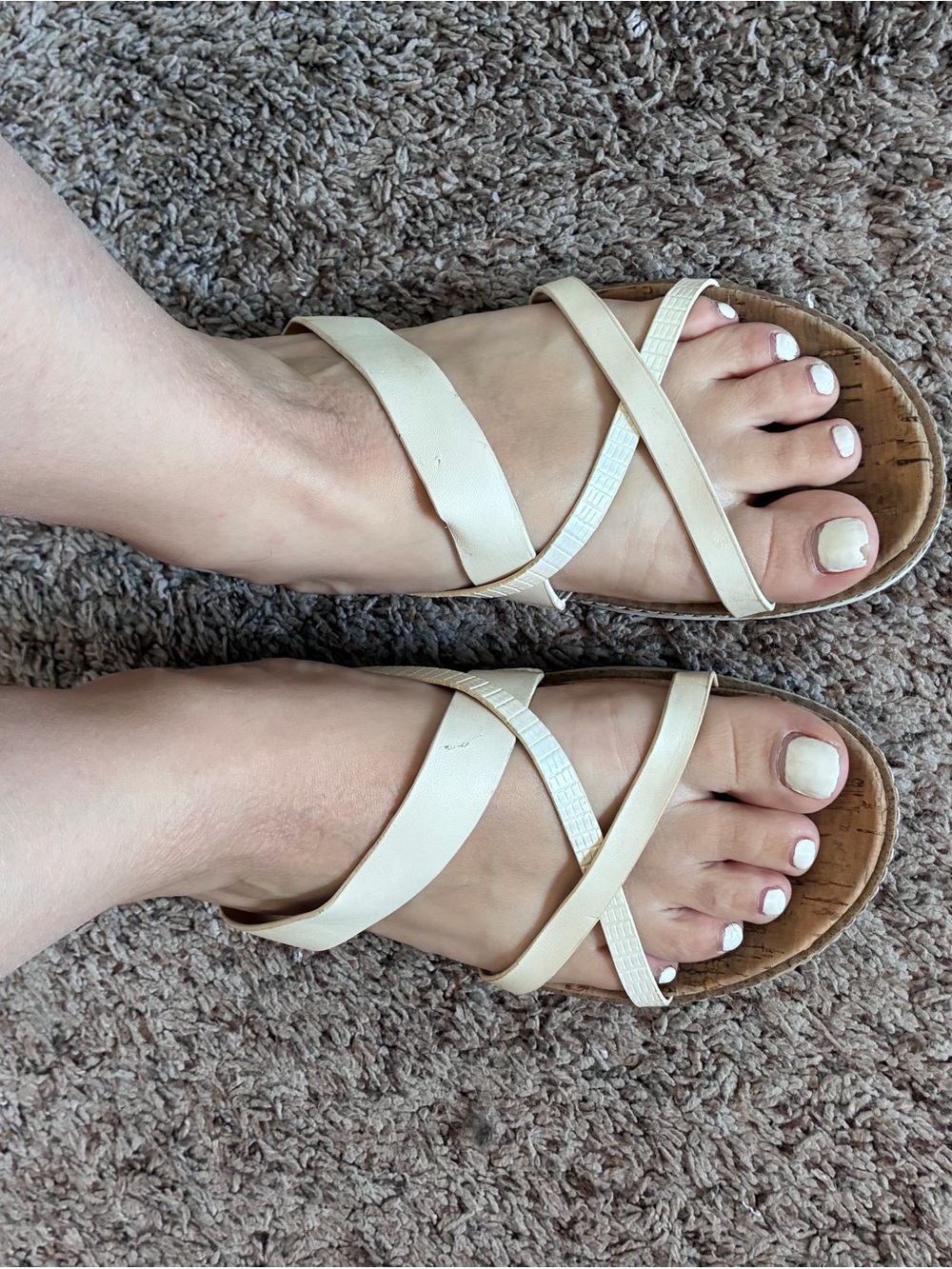 me too Ivory Crisscross Slide Sandals